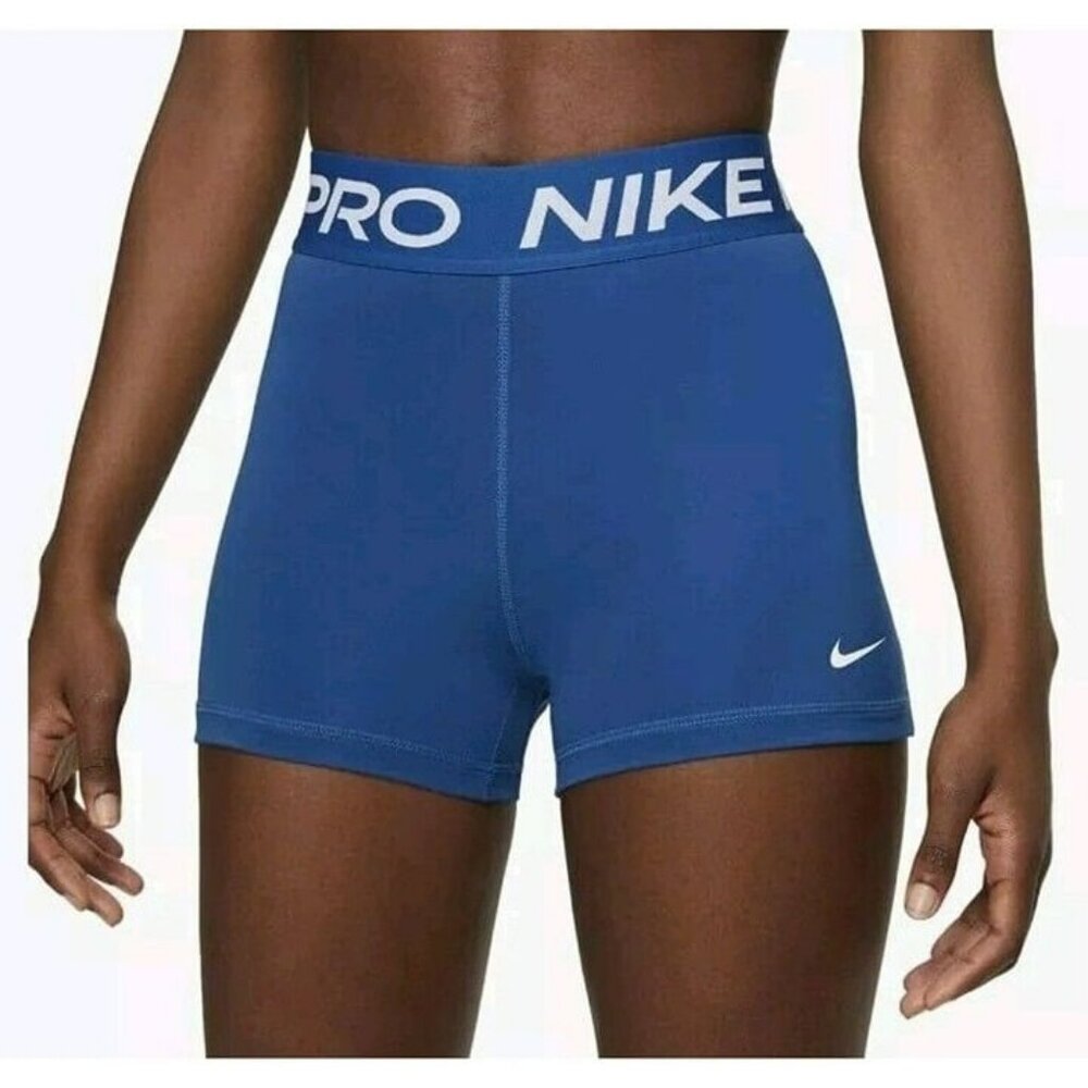 SIZE LARGE WOMEN'S Nike Pro 5" Shorts BLUE / WHITE CZ9831-411